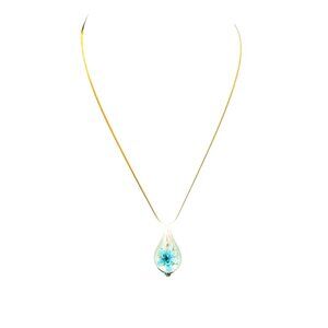 Necklace Floral Blown Art Glass Teardrop Pendant Handcrafted Gold Tone